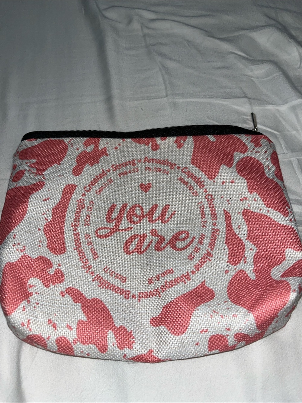 Canvas Cosmetic Pouch - Coral Pink 'You Are' Print
